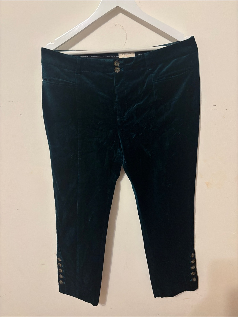 Anthropologie Velvet Slim Cropped Pants in Teal